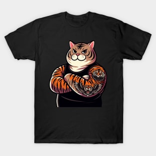 Chubby Tabby Cat with Cat Tattoo T-Shirt